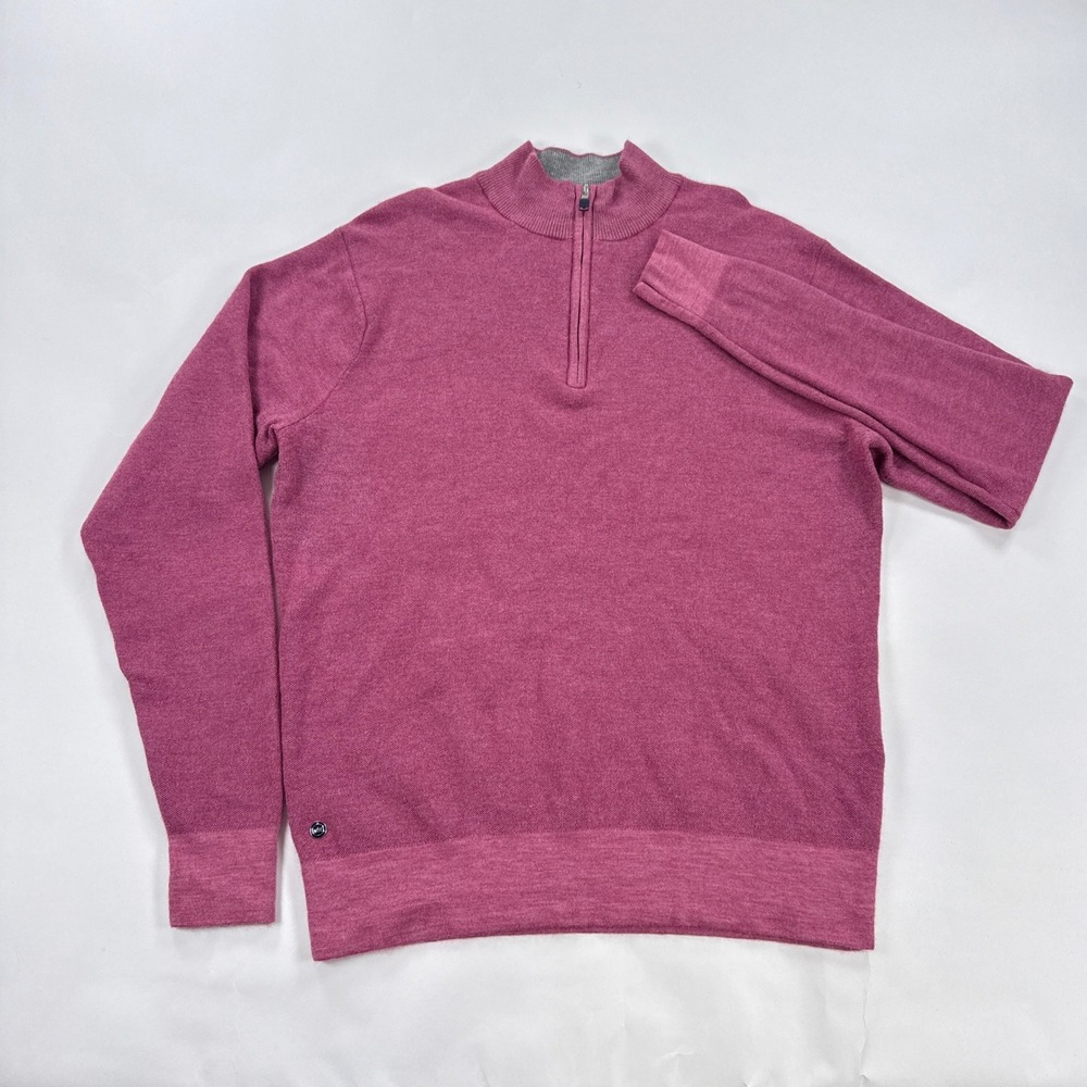 Peter Millar Mens Sweater L Pink Cashmere Silk Quarter Zip Crown Crafted Golf